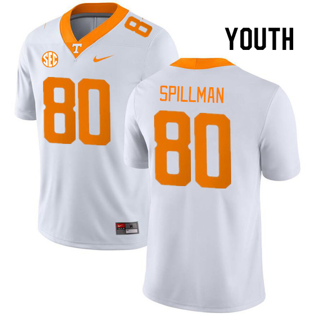 Youth #80 Nate Spillman Tennessee Volunteers College Football Jerseys Stitched Sale-White